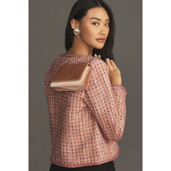 By Anthropologie Slim Tweed Jacket Pink size S Blazer - Picture 2 of 15